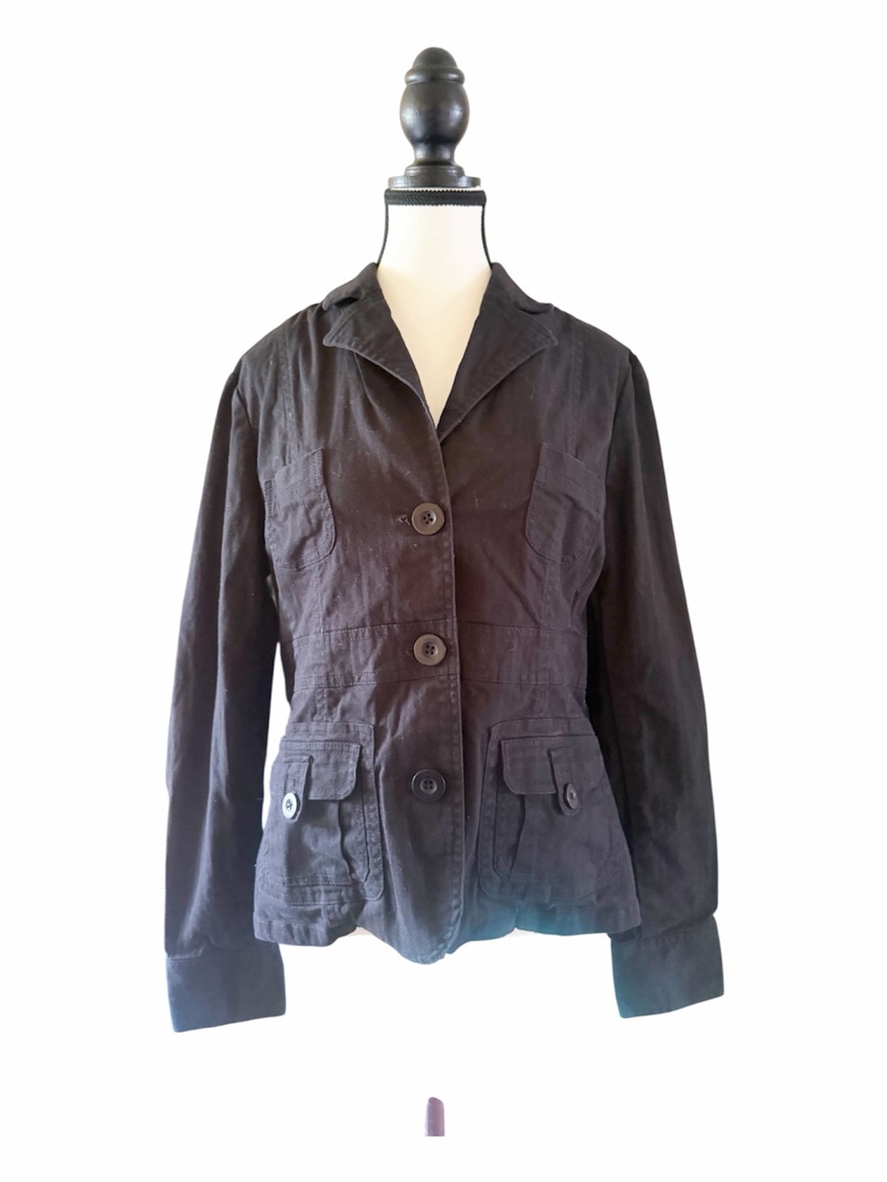 Roots Black Women's Utility Button-Front Jacket Size Large Fall/Spring